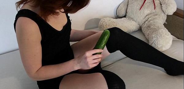  Naya Mirage with a cucumber, she love to put it inside her shaved pussy